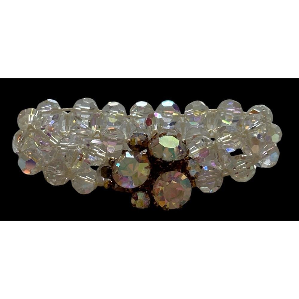 Bracelet Aurora Borealis Facet Crystal Bead Double Strand Rhinestone Closure Vtg - Picture 2 of 12
